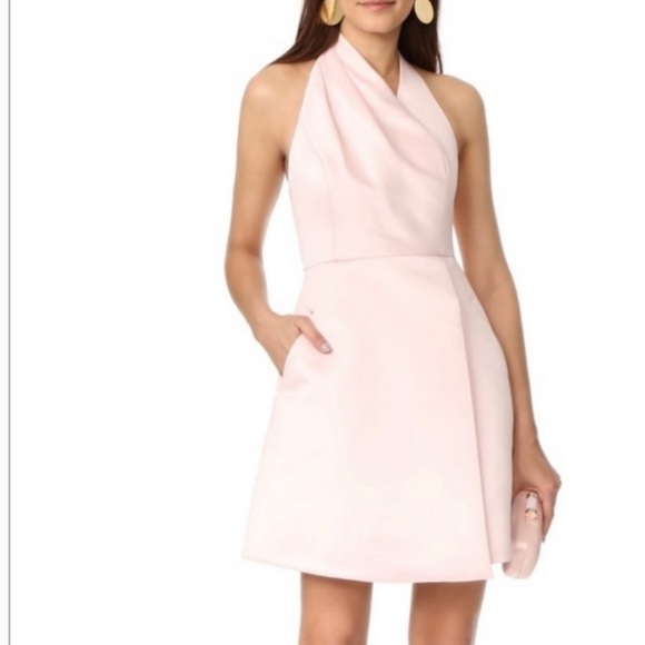 Halston Heritage Drape Halter Fit & Flare Pink Mini Dress size 4